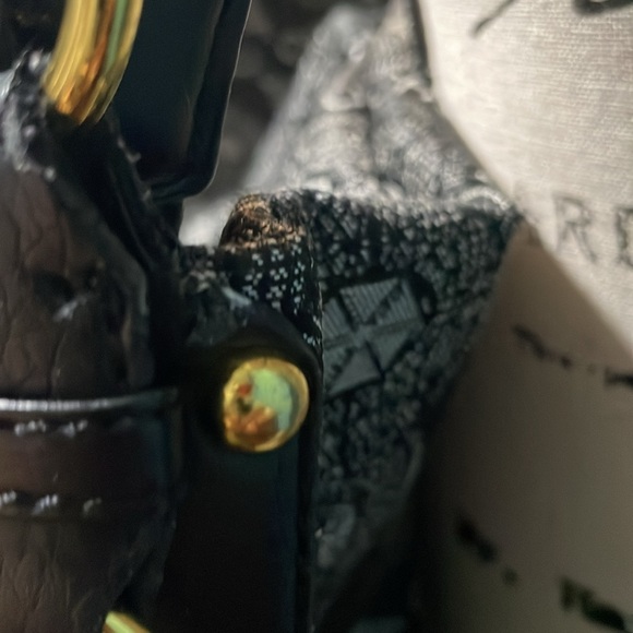 Fake designer black & gray logo w/gold metal accent studs, shoulder purse - Picture 5 of 15